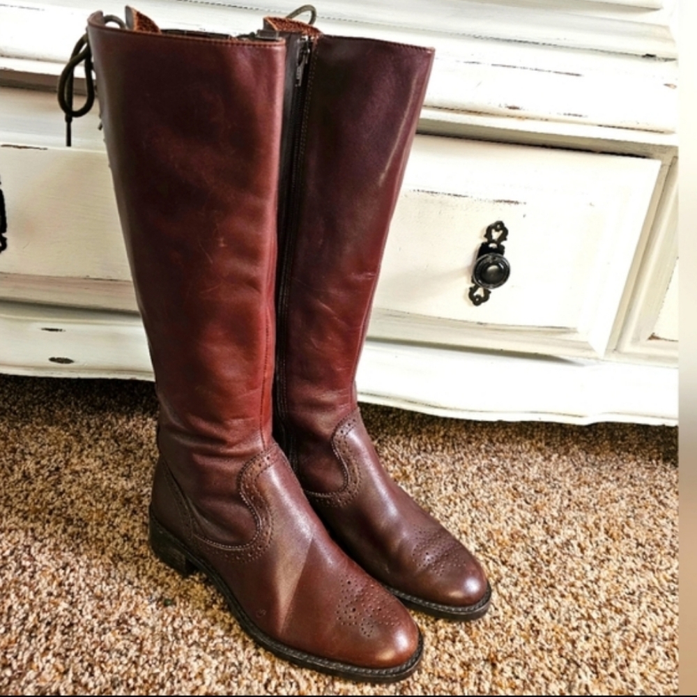 Franco Sarto Women's Scusa Boot Size 5 Lace Up Back Tall Riding Brown Leather